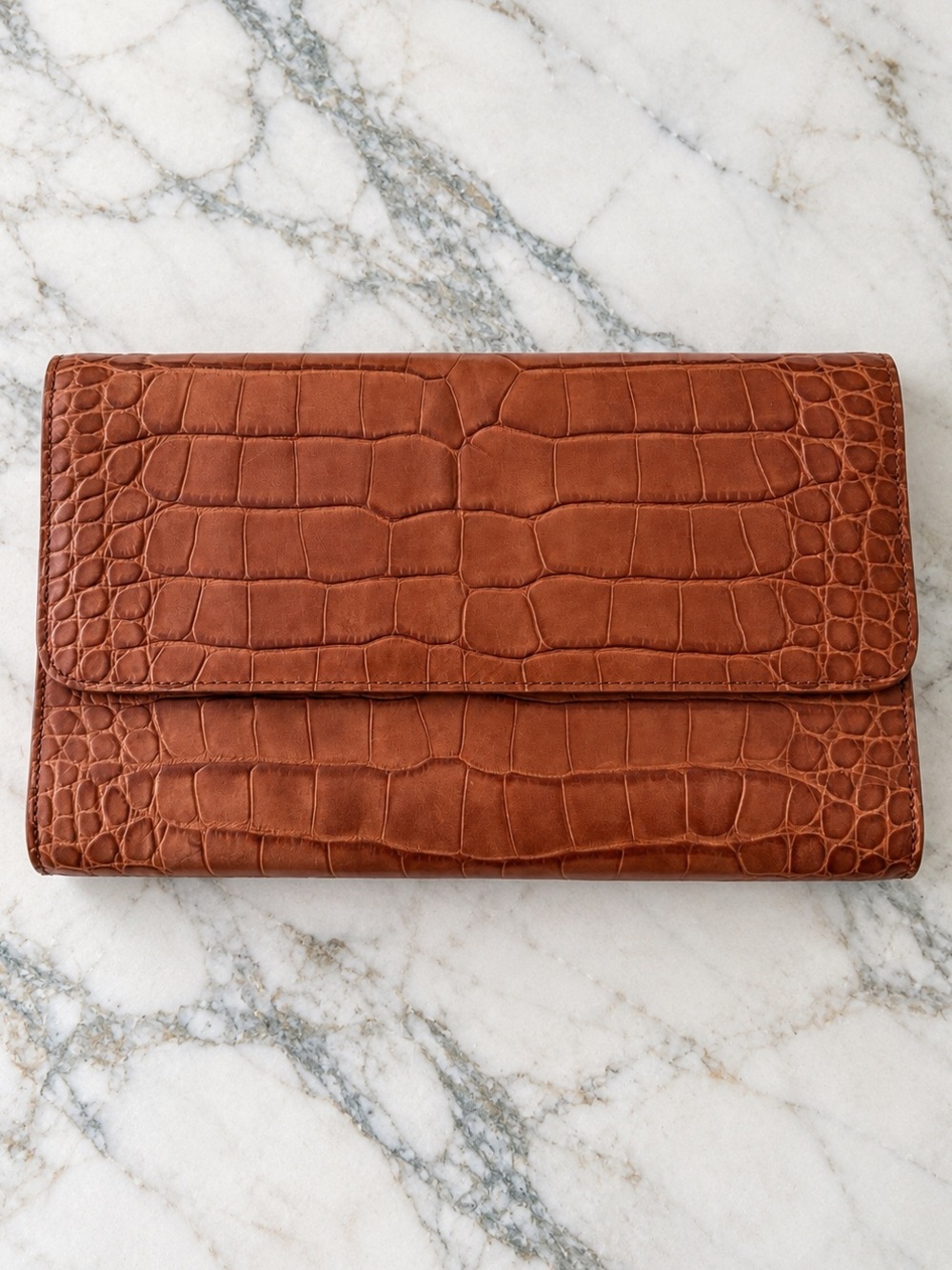 Club Monaco Croc Embossed Leather Clutch Wallet Brown